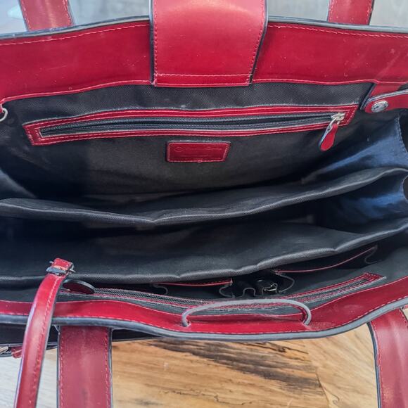 Franklin Covey Red Genuine Leather Business Organizer Tote Laptop Bag #31934.577 - Picture 11 of 15